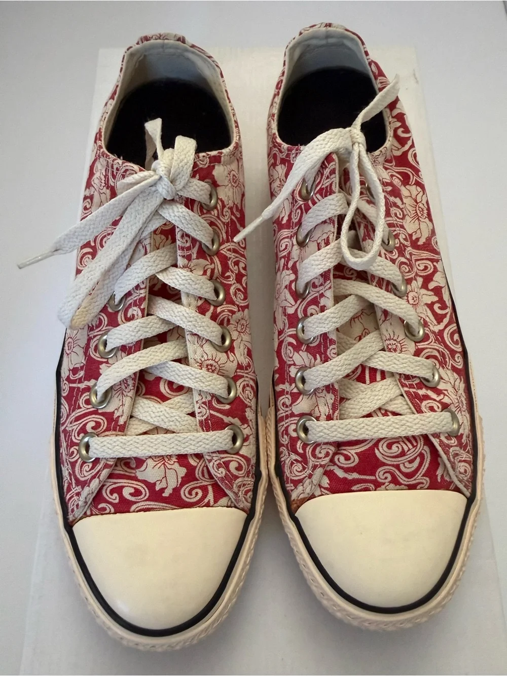 Converse All Star Red Cream Floral Print Low Top Sneakers Women’s 8 Canvas - Picture 3 of 6